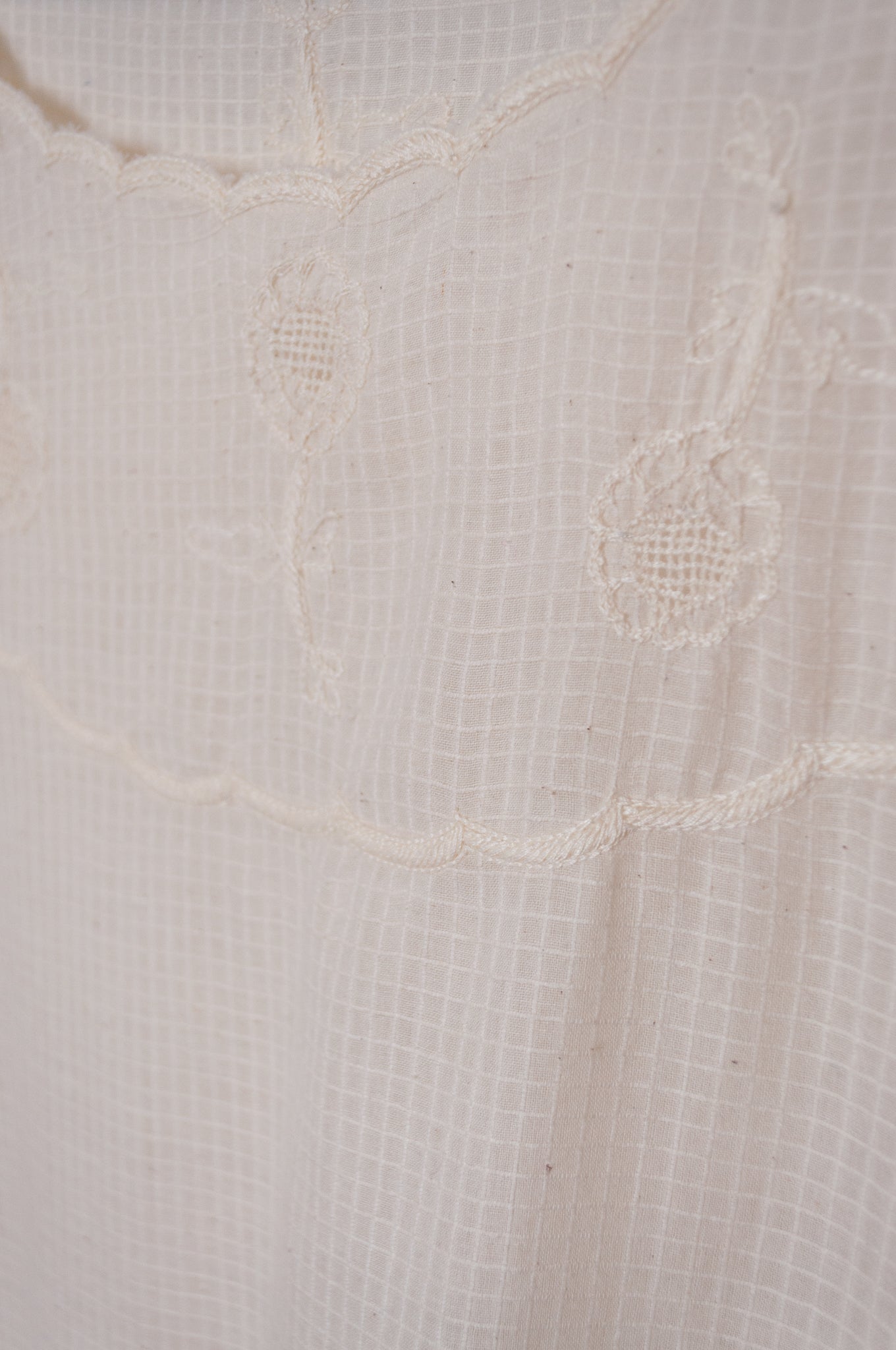 Runaway Bicycle handloom cotton Pipa dress, hand embroidered in natural white.