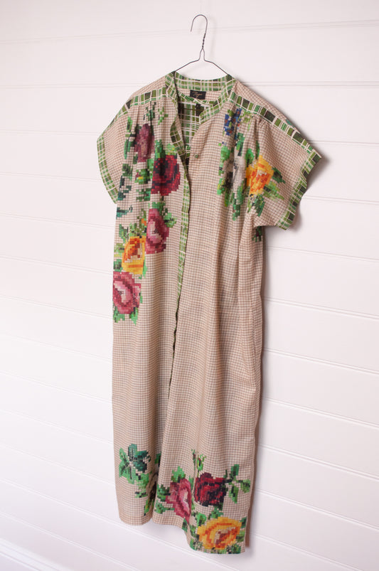 Raga Designs Juni dressin digital print floral cotton button up short sleeves.