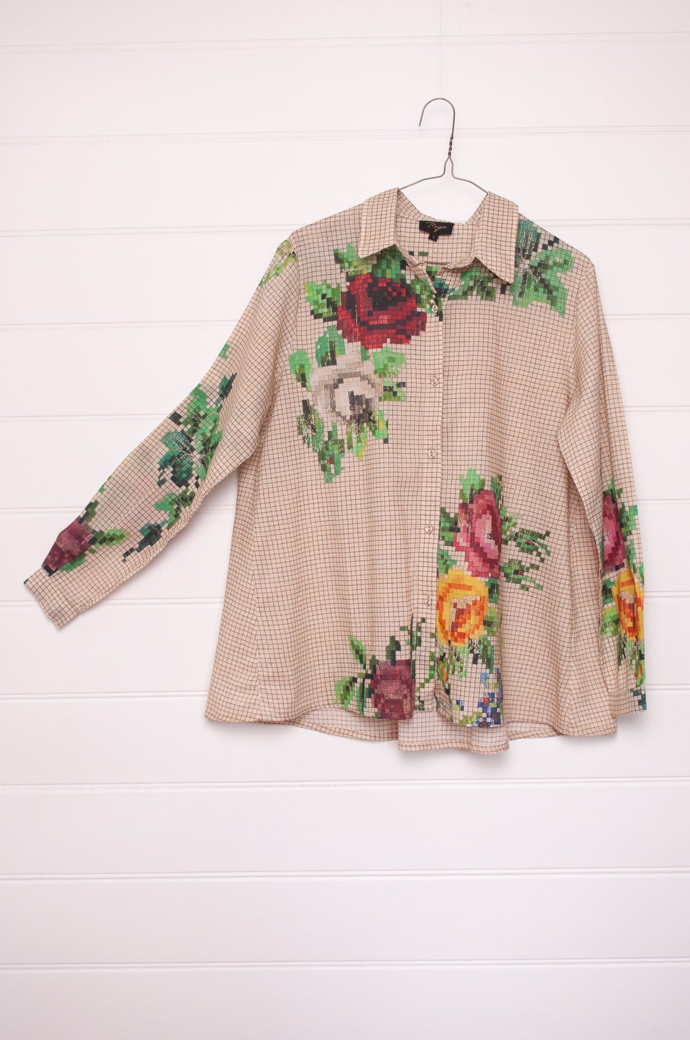 Raga digital print floral cotton button up long sleeve shirt.
