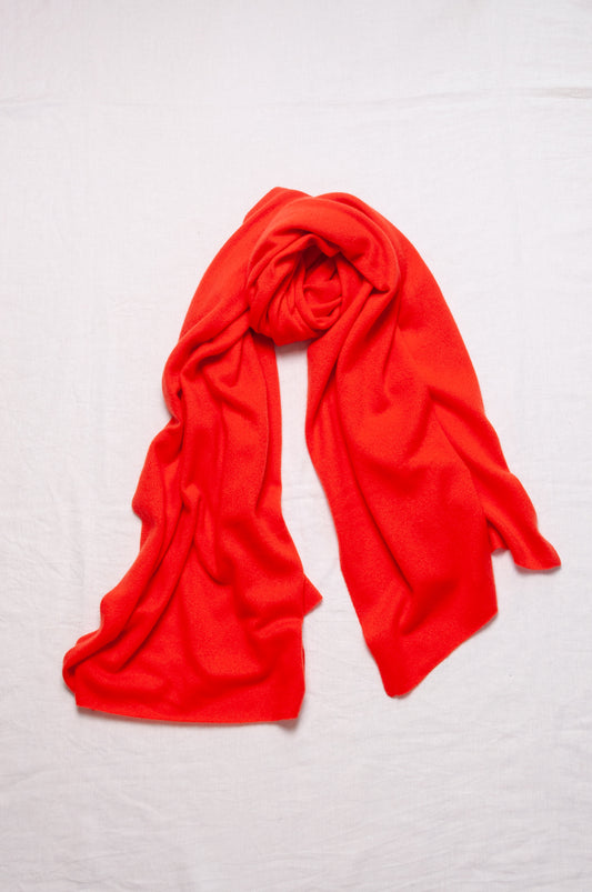 Cashmere scarf wrap shawl in tangerine red orange.