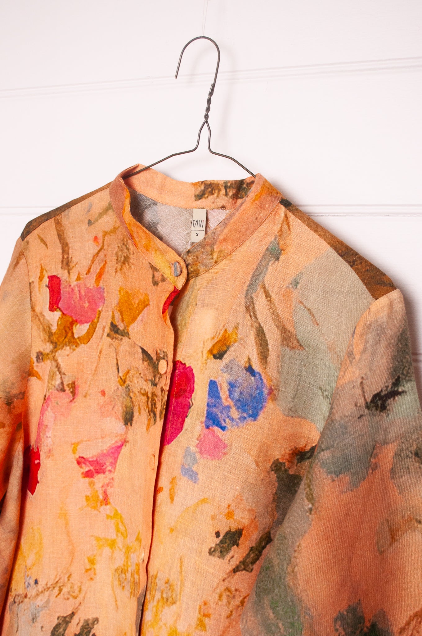 Yavï pure linen vintage postcard print floral button up swing shirt jacket.