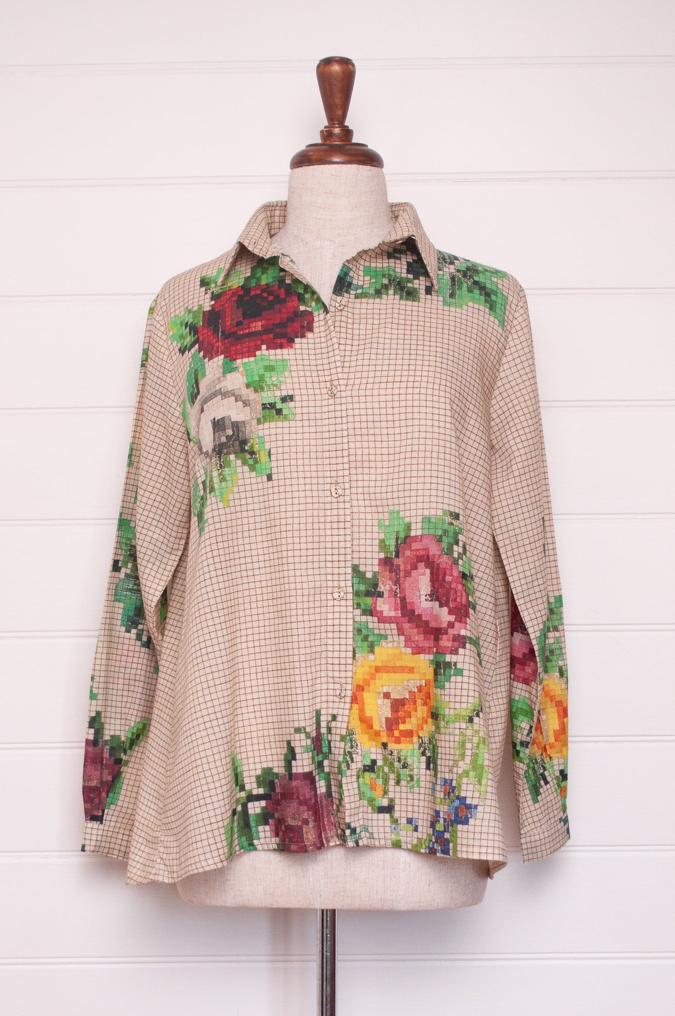 Raga digital print floral cotton button up long sleeve shirt.
