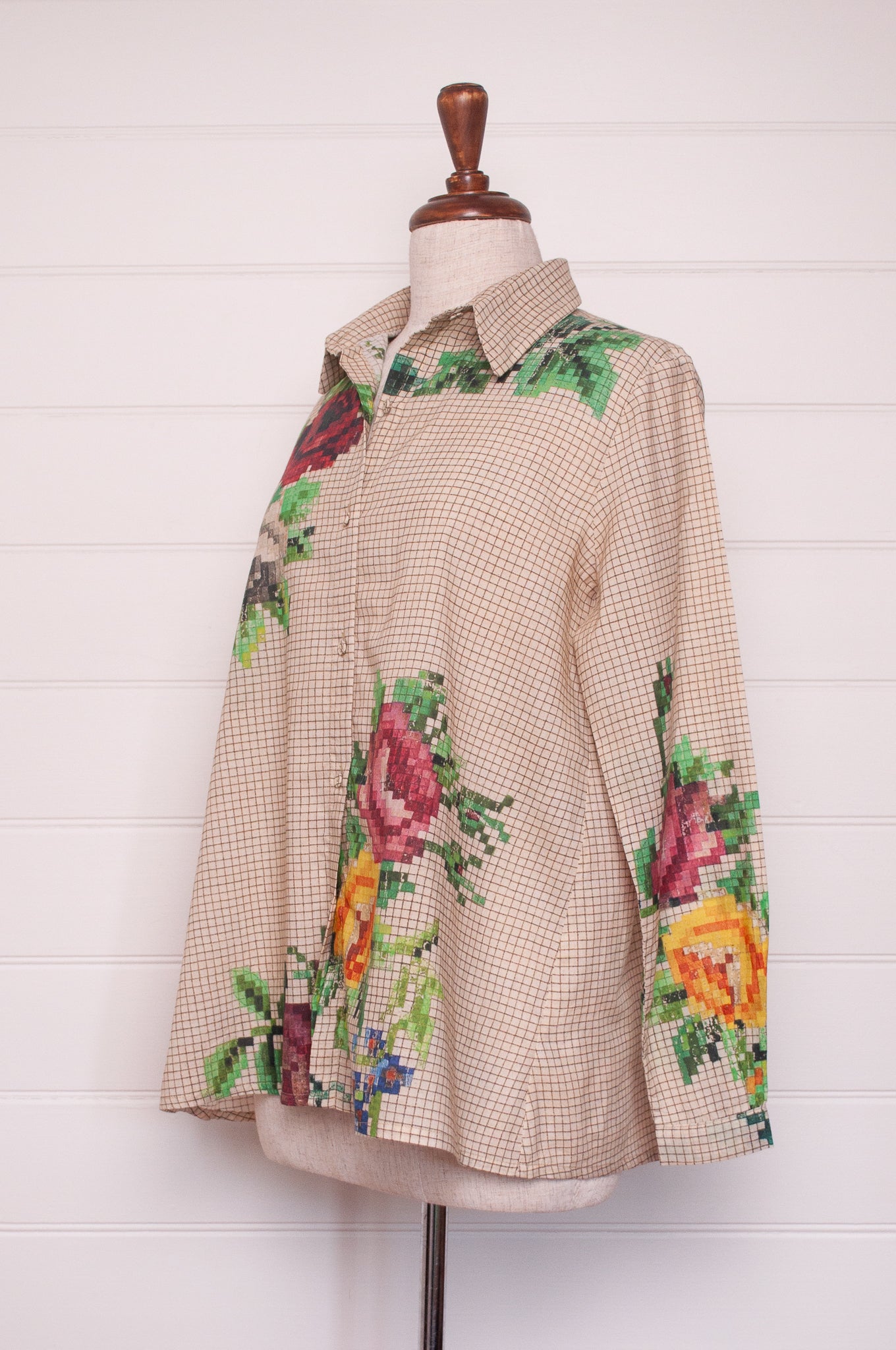Raga digital print floral cotton button up long sleeve shirt.