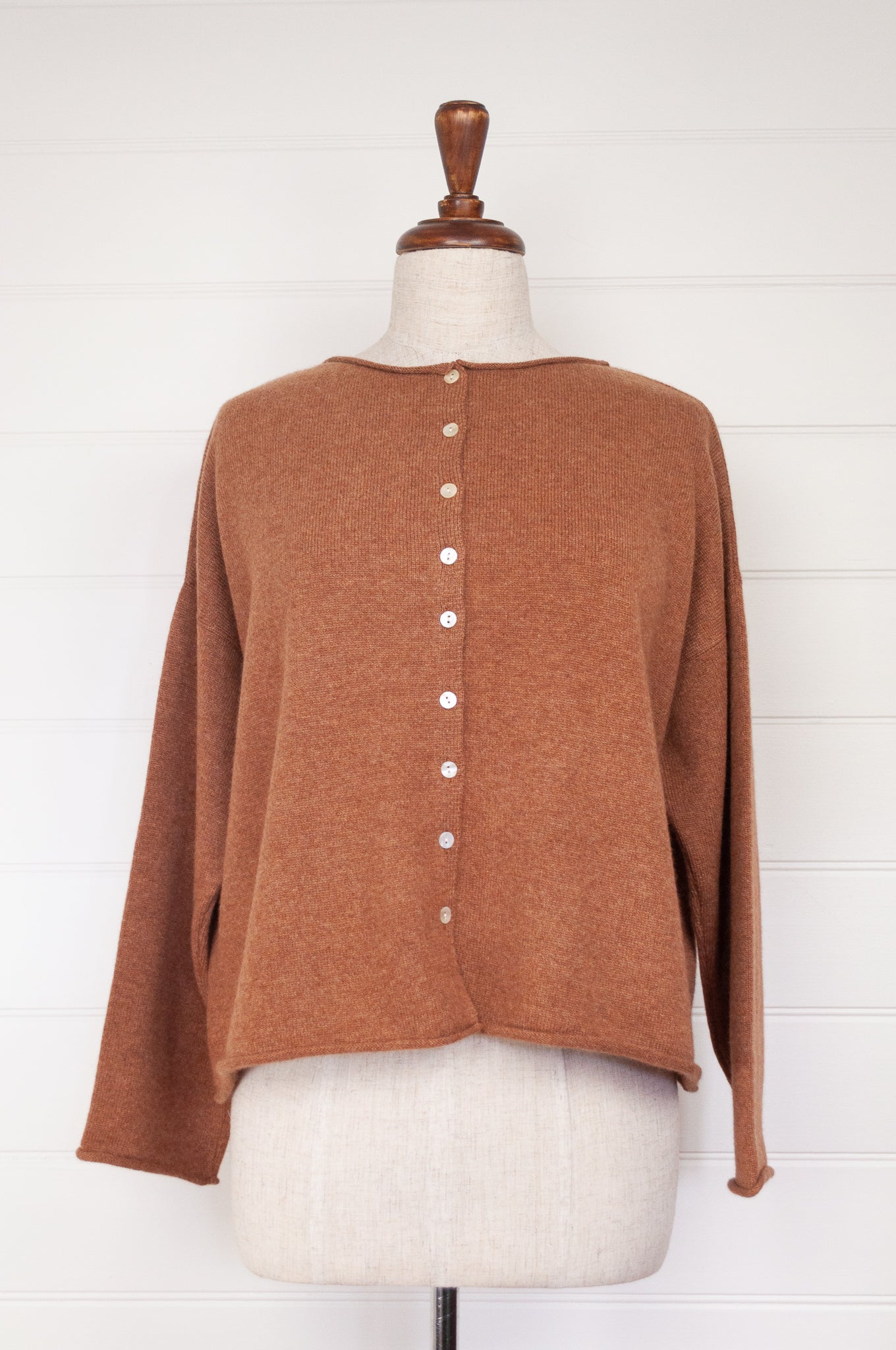 One size reversible cashmere cardi - toffee