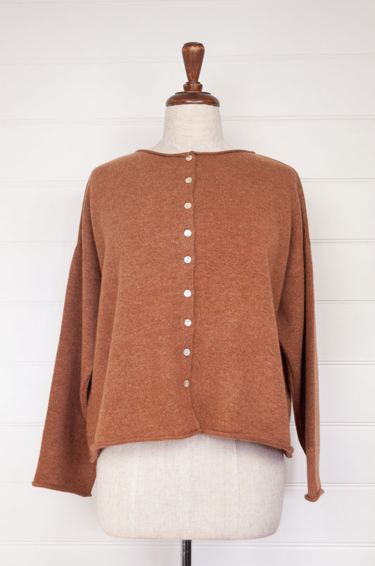 One size reversible cashmere cardi - toffee