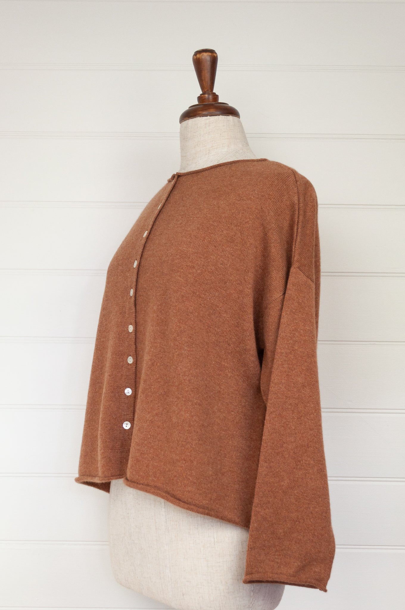 One size reversible cashmere cardi - toffee
