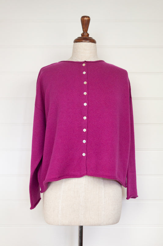 One size reversible cashmere cardi - magenta