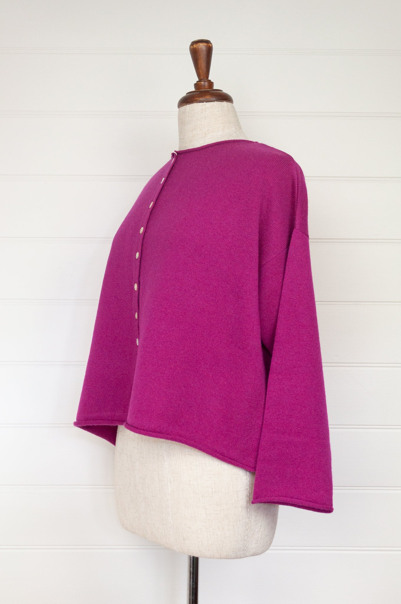 One size reversible cashmere cardi - magenta