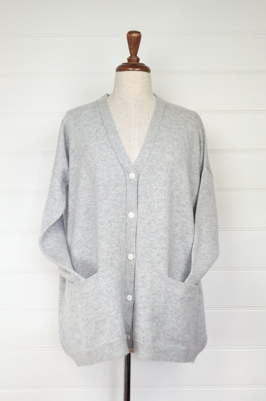 One size cashmere boyfriend cardi - ash grey