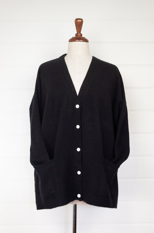 One size cashmere boyfriend cardi - noir