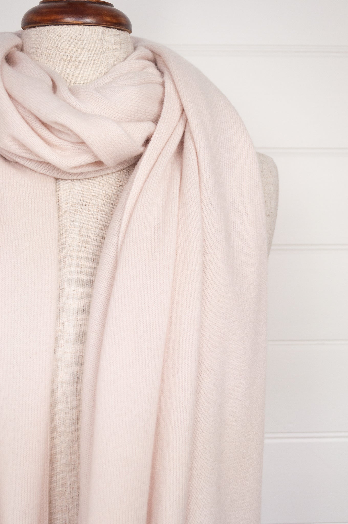 Detail of ecru cashmere scarf.