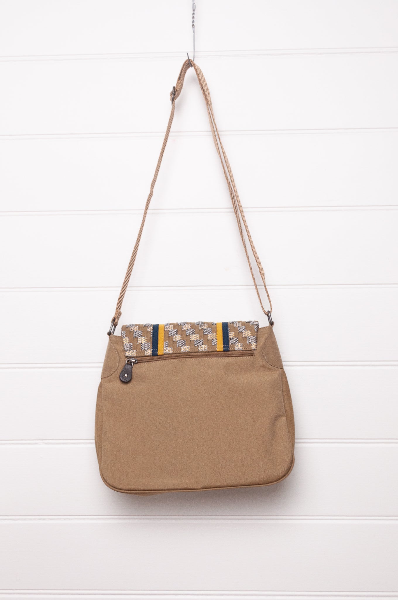 Anna Kaszer Ionza shoulder cross body bag in taupe with woven braid panel.