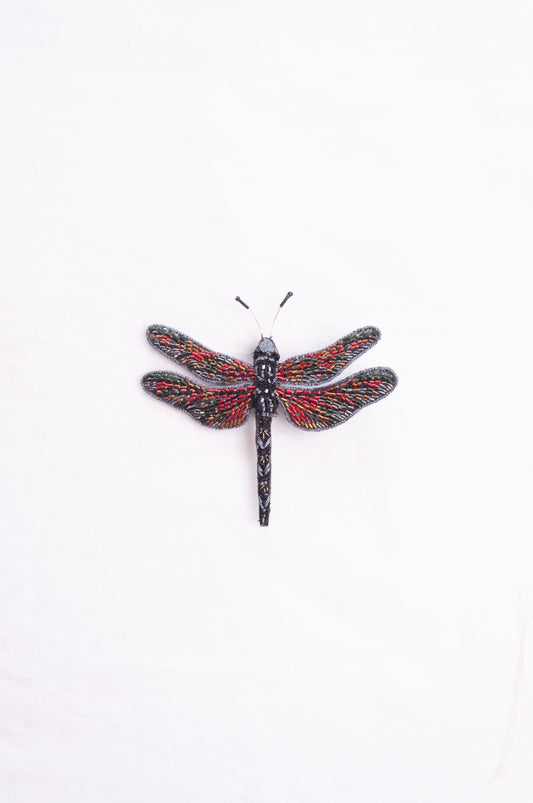 Trovelore hand embroidered and beeded Wandering glider dragonfly brooch.