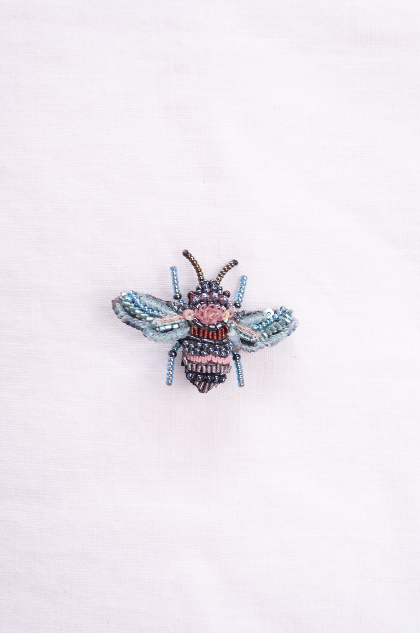 Trovelore hand beaded and embroidered rose bee brooch.