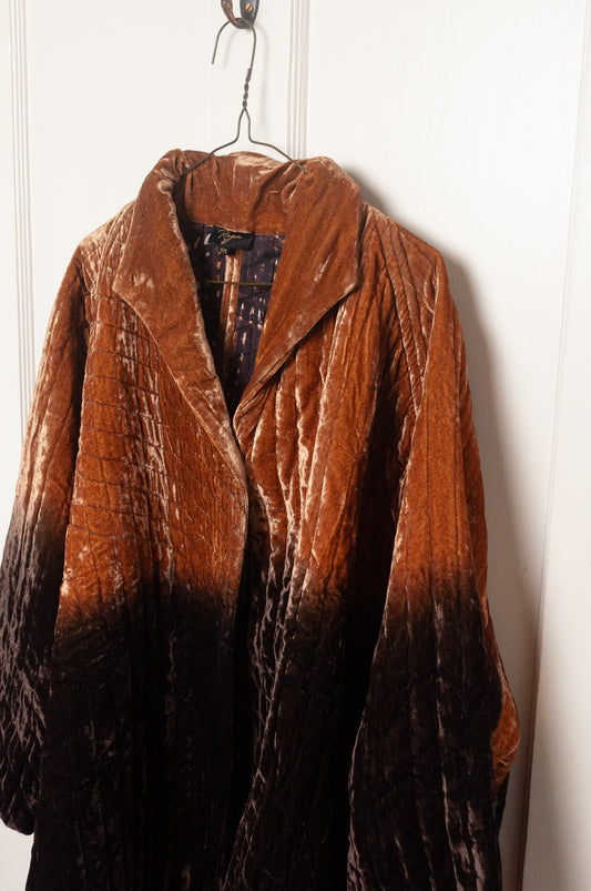 Raga silk velvet jacket ombre dyed in brown to gold.