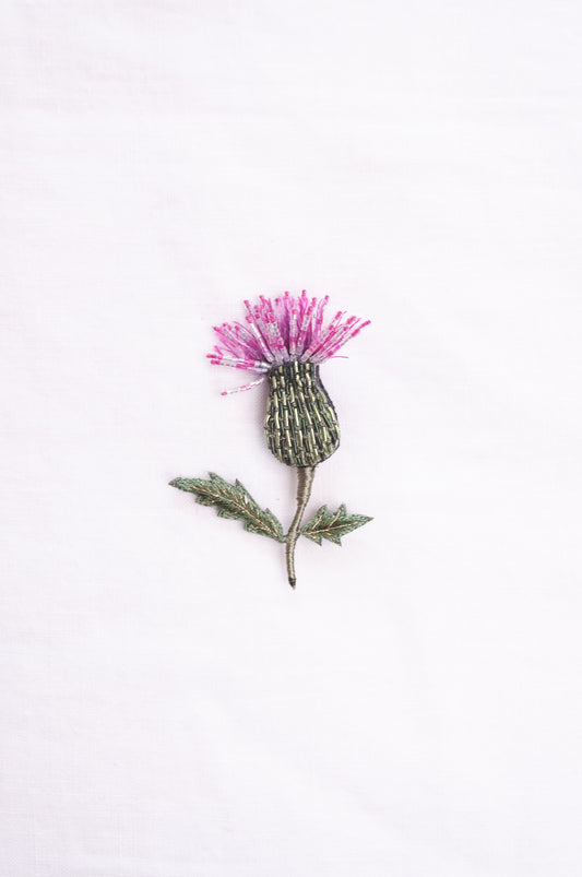 Trovelore hand embroidered and beaded Spear thistle brooch.