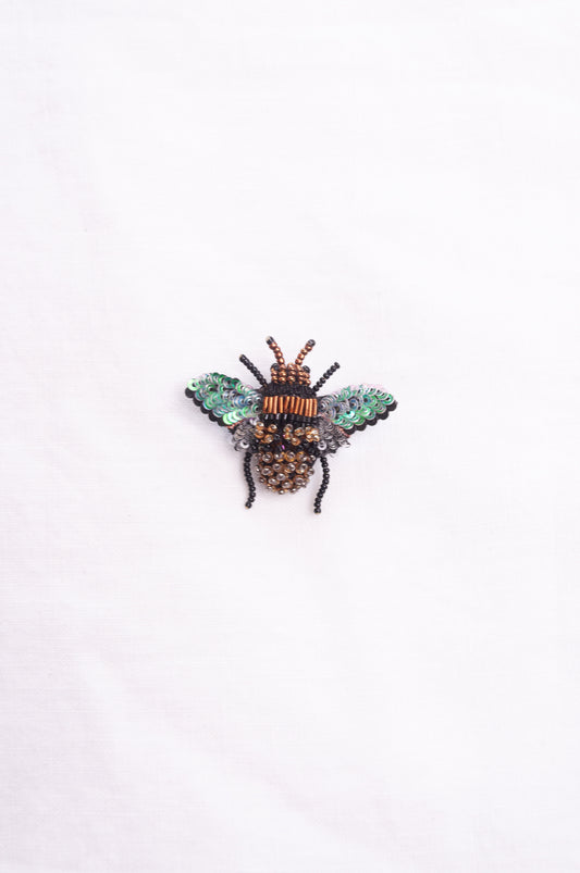 Trovelore hand beaded and embroidered honey bee brooch.
