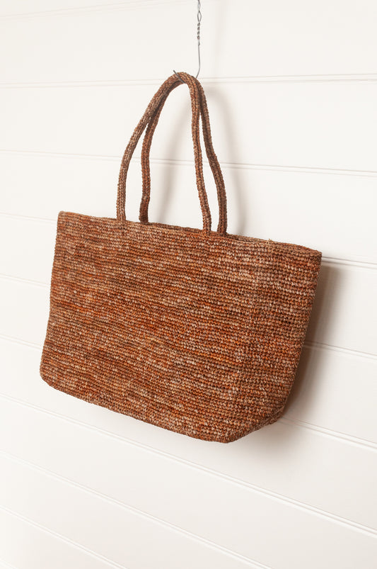 Sophie Digard large sized crocheted raffia bag in Mouflon marled brown.