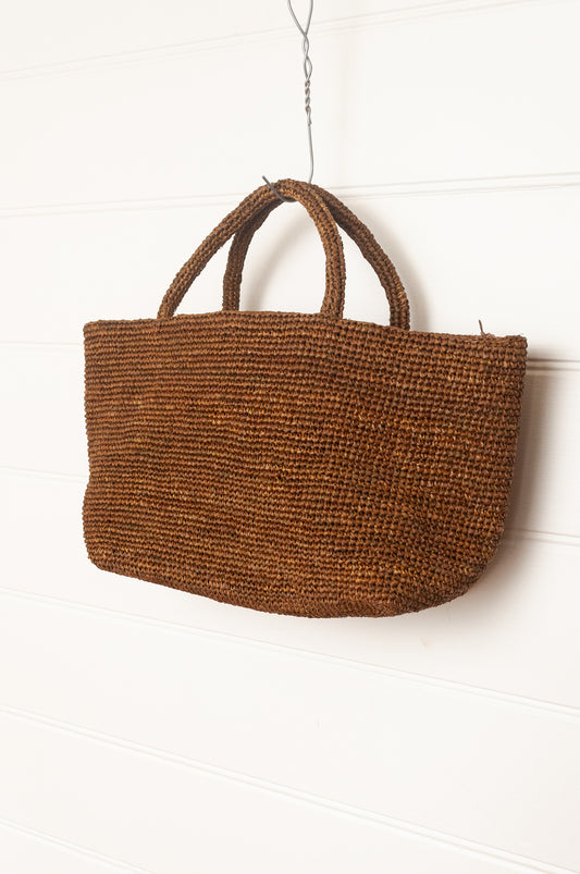 Sophie Digard medium sized crocheted raffia bag in tobacco brown.