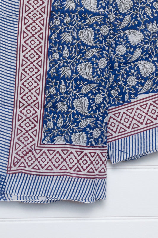 Cotton voile sarong - blue paisley