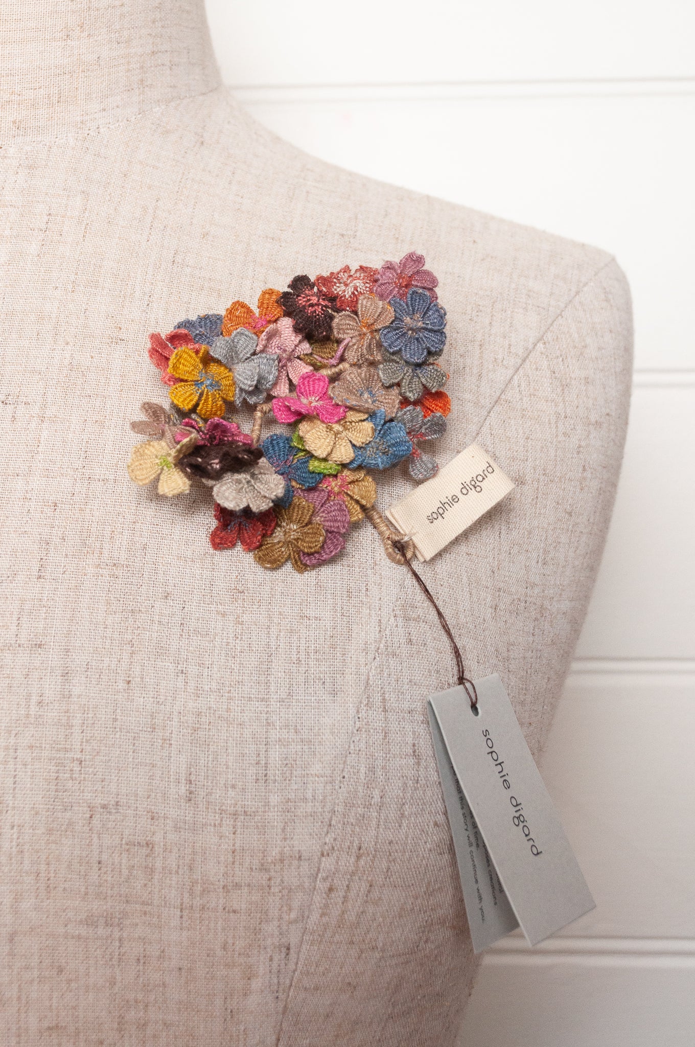 Sophie Digard multicoloured crochet floral brooch.