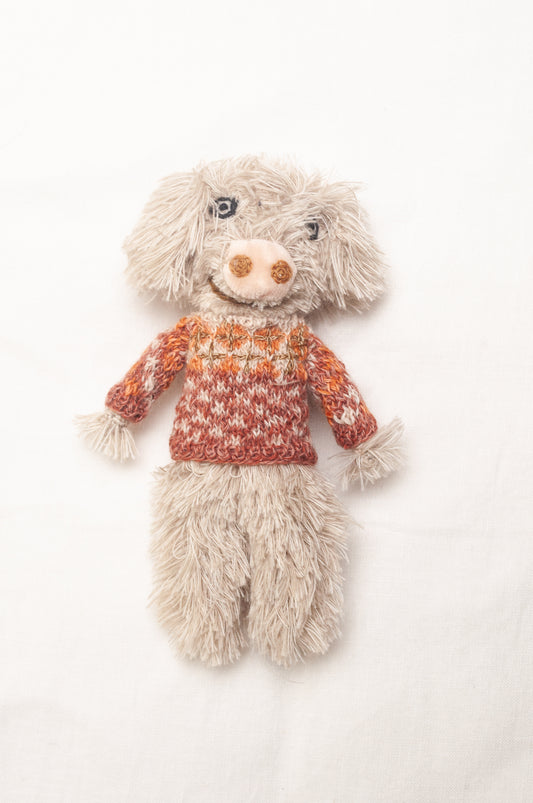Sophie Digard poupee pure wool dog in oatmeal with fairisle jumper.