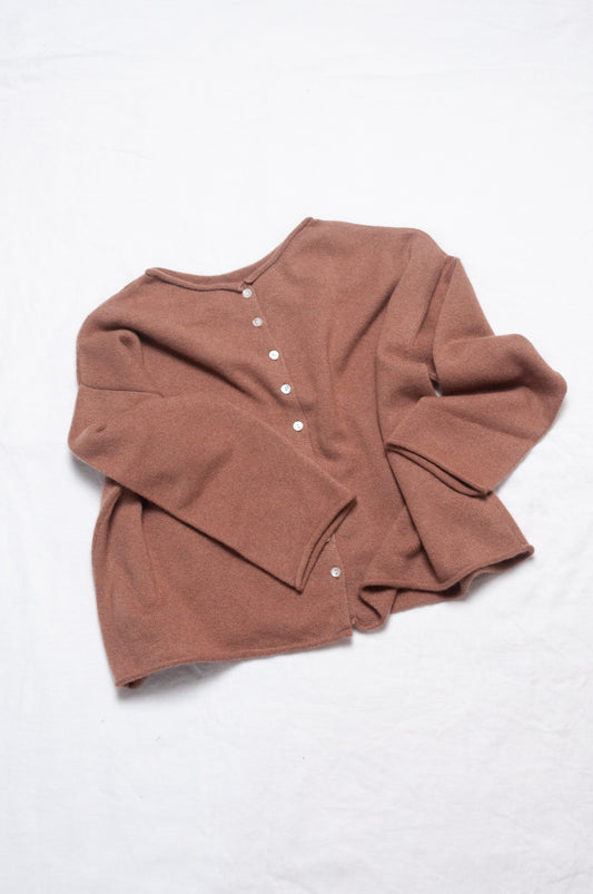 One size reversible cashmere cardigan in soft chocolate milk brown.