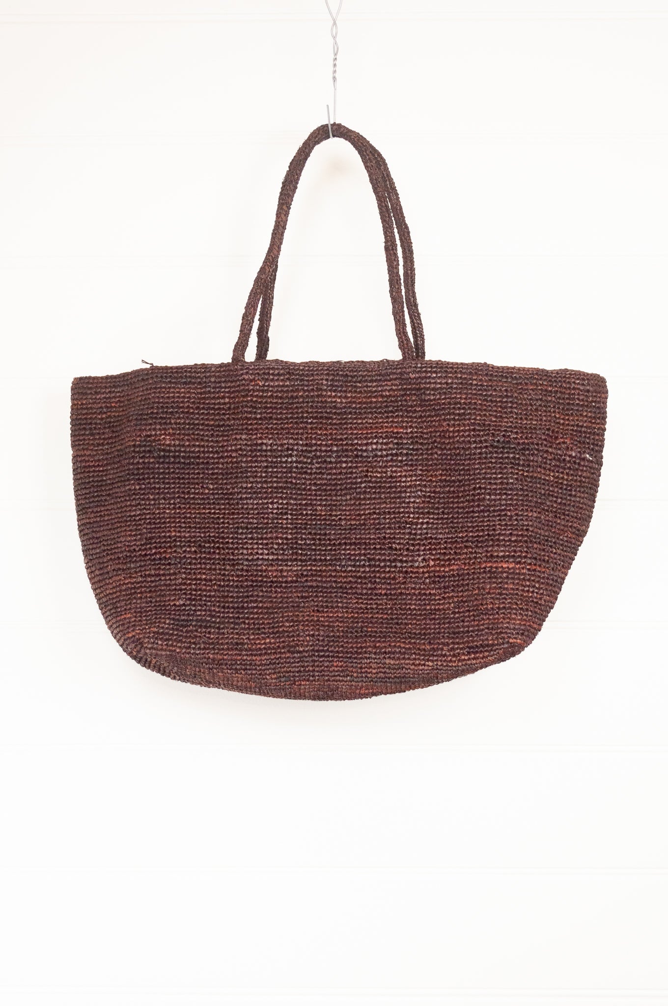 Sophie Digard crochet raffia bag, plain in shades of deep rich brown.