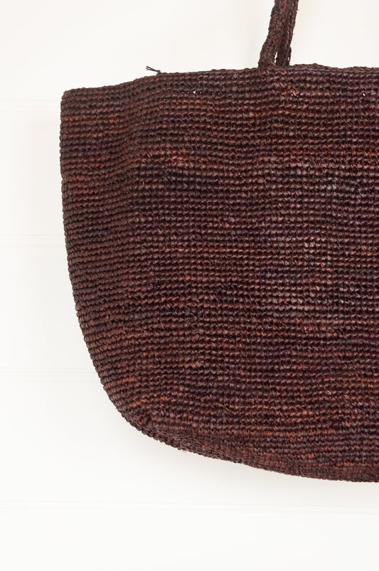 Sophie Digard crochet raffia bag, plain in shades of deep rich brown.