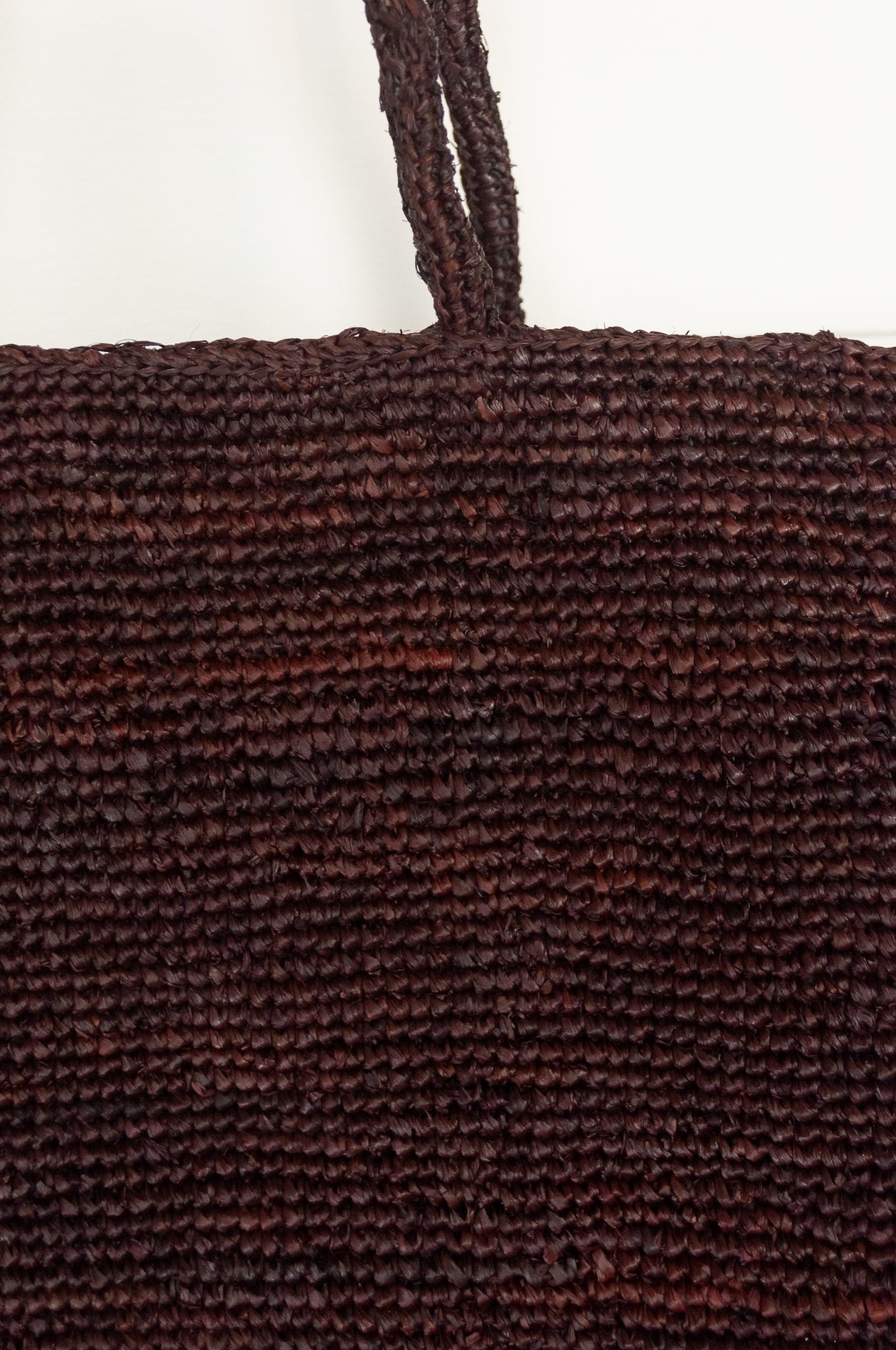Sophie Digard crochet raffia bag, plain in shades of deep rich brown.