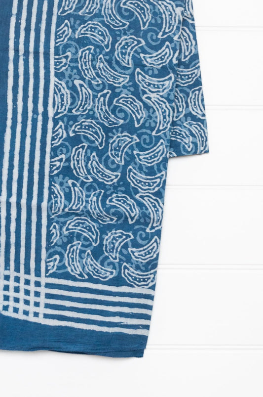 Cotton voile sarong - indigo crescents