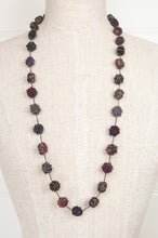 Load image into Gallery viewer, Classic handmade Sophie Digard necklace is a string of embroidered fabric beads, in a cool winter palette, Dingle.