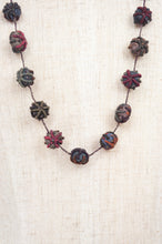 Load image into Gallery viewer, Classic handmade Sophie Digard necklace is a string of embroidered fabric beads, in a cool winter palette, Dingle.