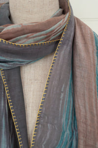 Neeru Kumar cotton and silk shibori scarf - silver and teal