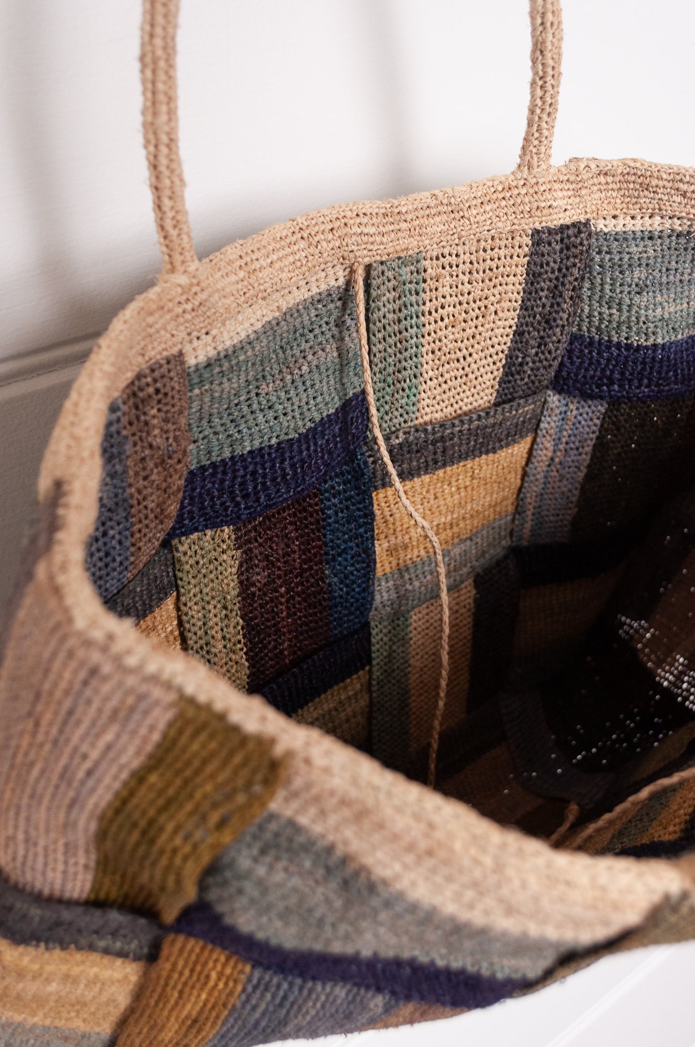 Sophie Digard crocheted and woven striped raffia bag.