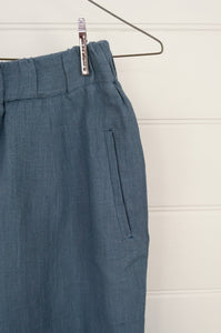 DVE Rooma pant elastic waist with side pockets in storm blue linen.