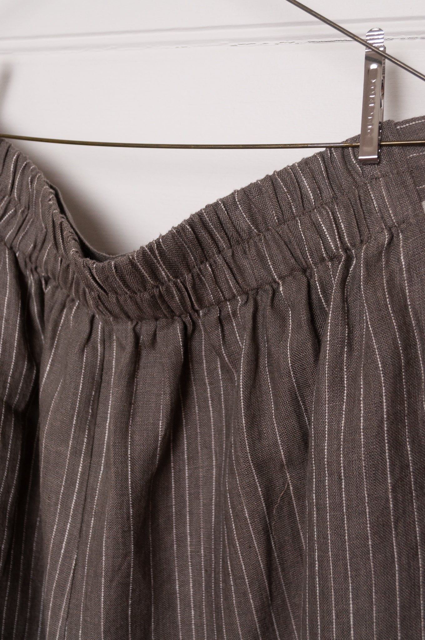 Manan Juno grey and white linen striped palazzo pant.