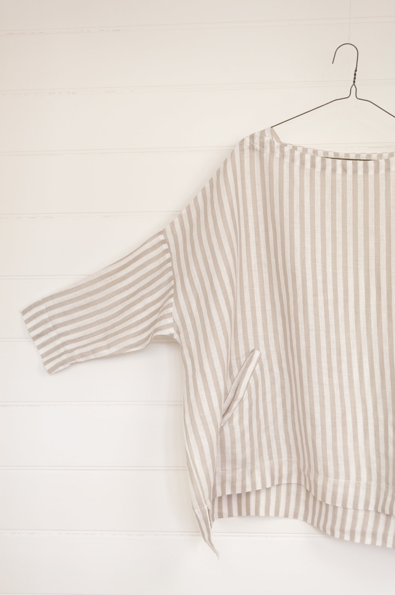 Frockk Louise one size oversized linen tunic top in natural and white stripe.