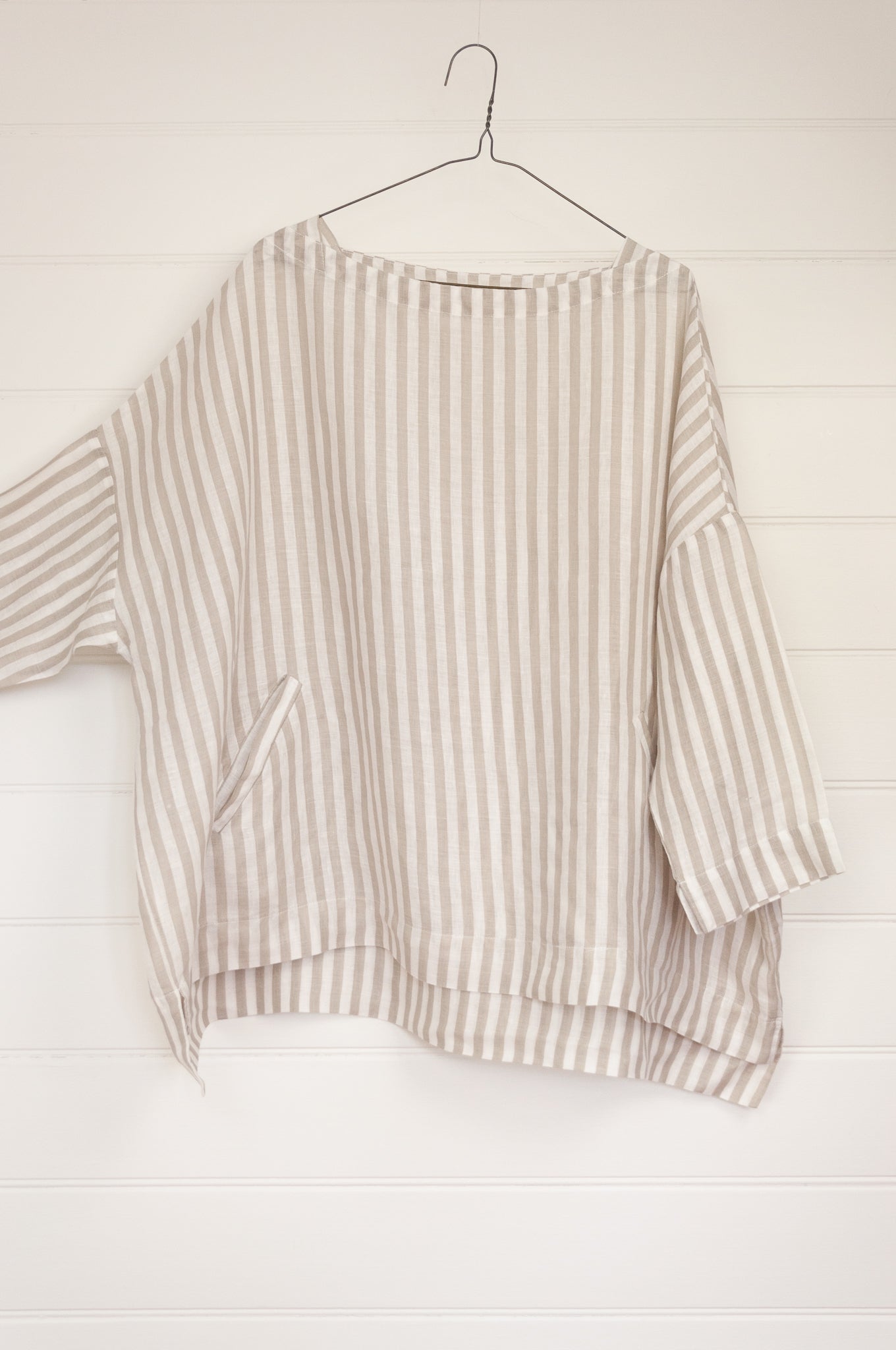 Frockk Louise one size oversized linen tunic top in natural and white stripe.