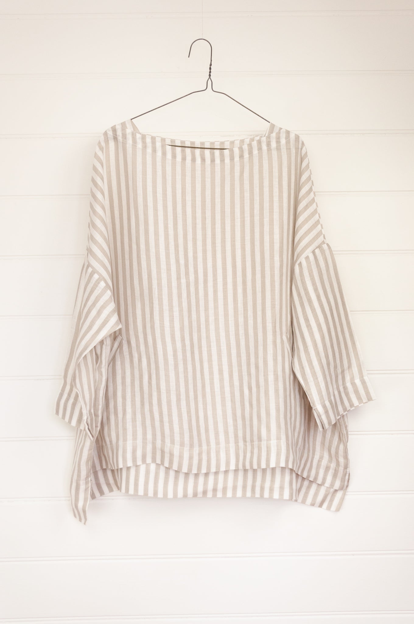 Frockk Louise one size oversized linen tunic top in natural and white stripe.