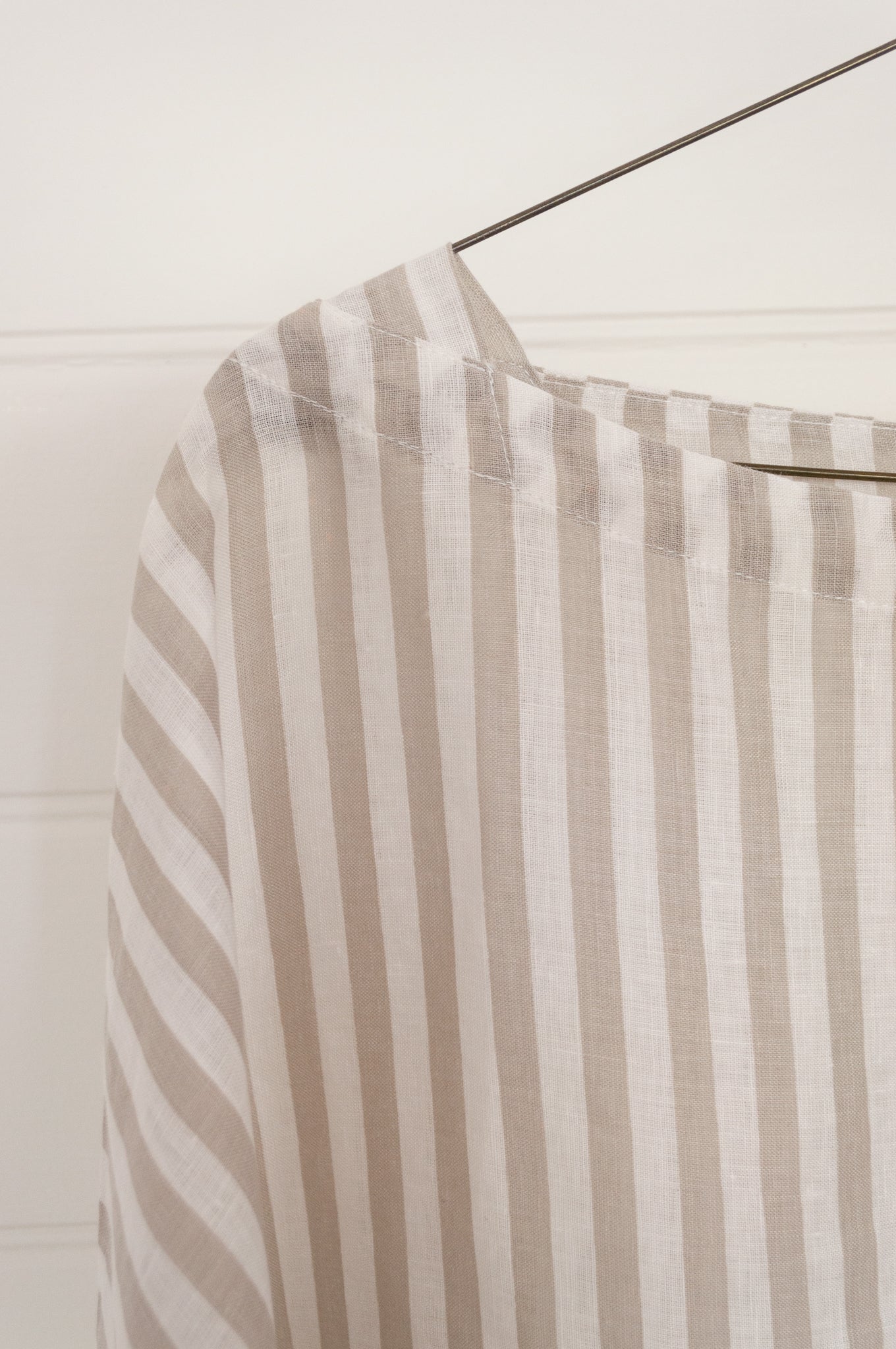 Frockk Louise one size oversized linen tunic top in natural and white stripe.