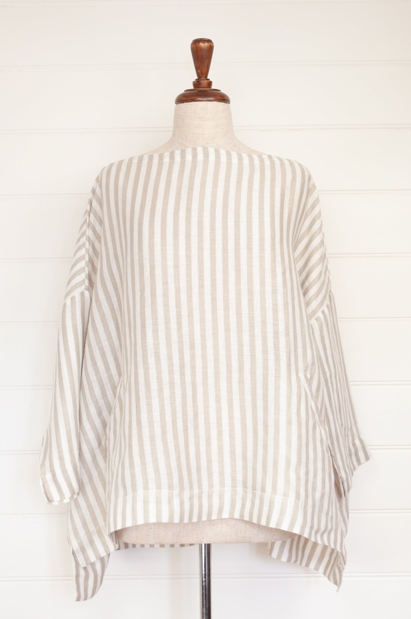 Frockk Louise one size oversized linen tunic top in natural and white stripe.