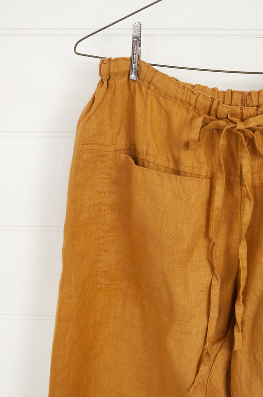 Frockk Jessie linen pants drawstring waist in turmeric.