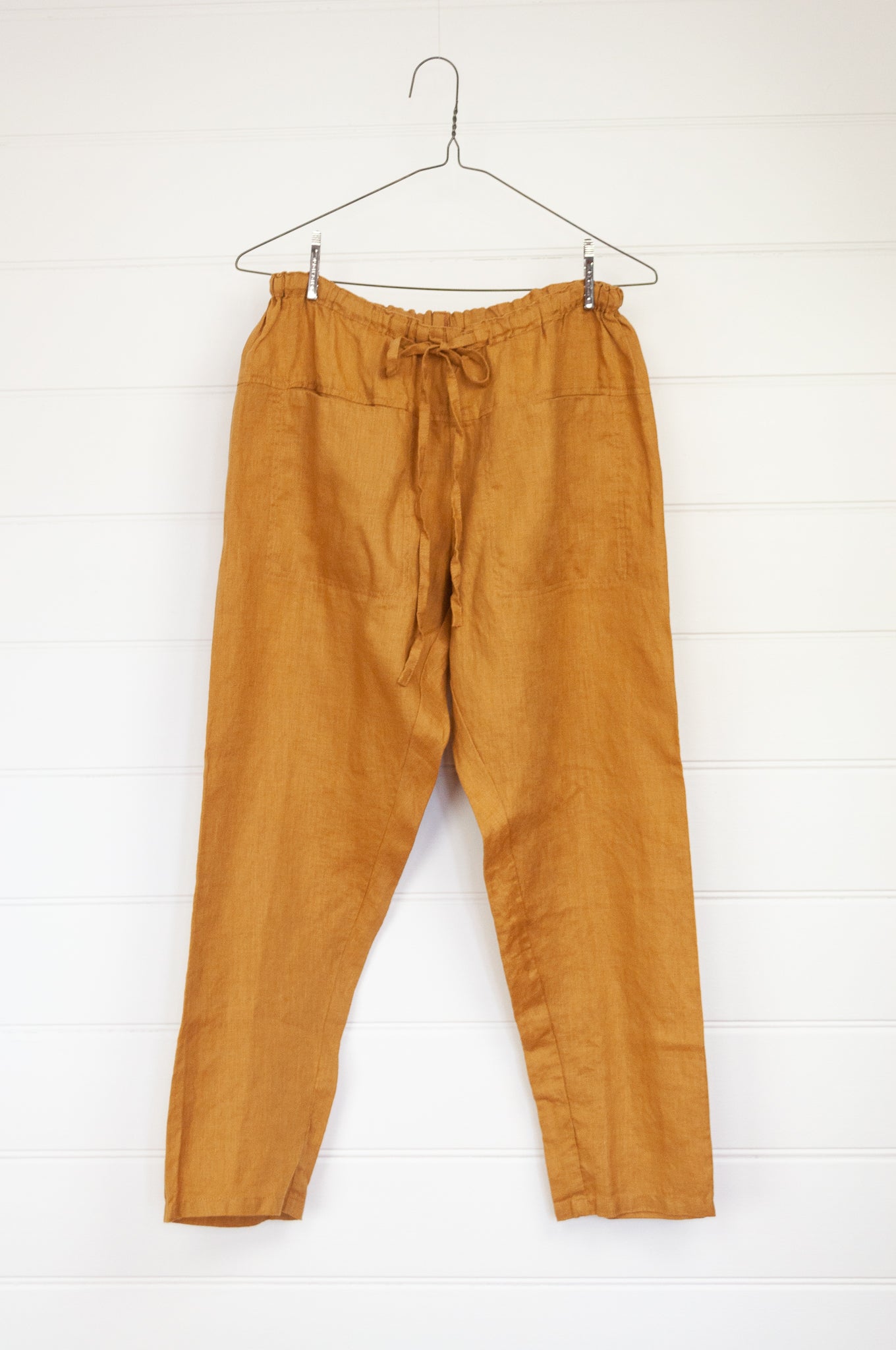 Frockk Jessie linen pants drawstring waist in turmeric.
