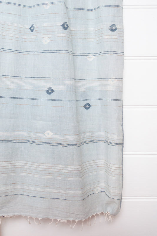 Karomi indigo blue natural dye handwoven jamdani cotton scarf.