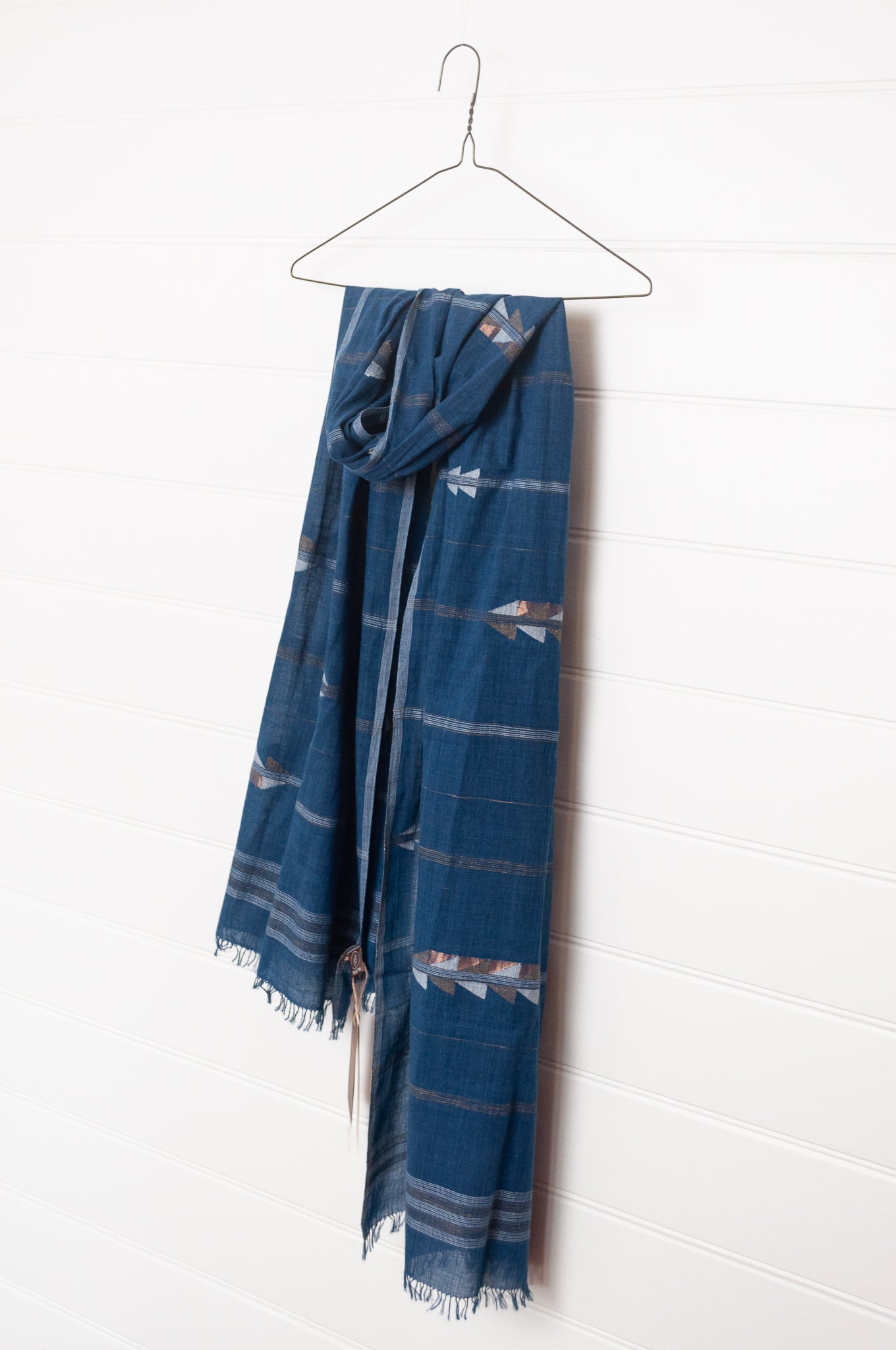 Karomi indigo blue natural dye handwoven jamdani cotton scarf.