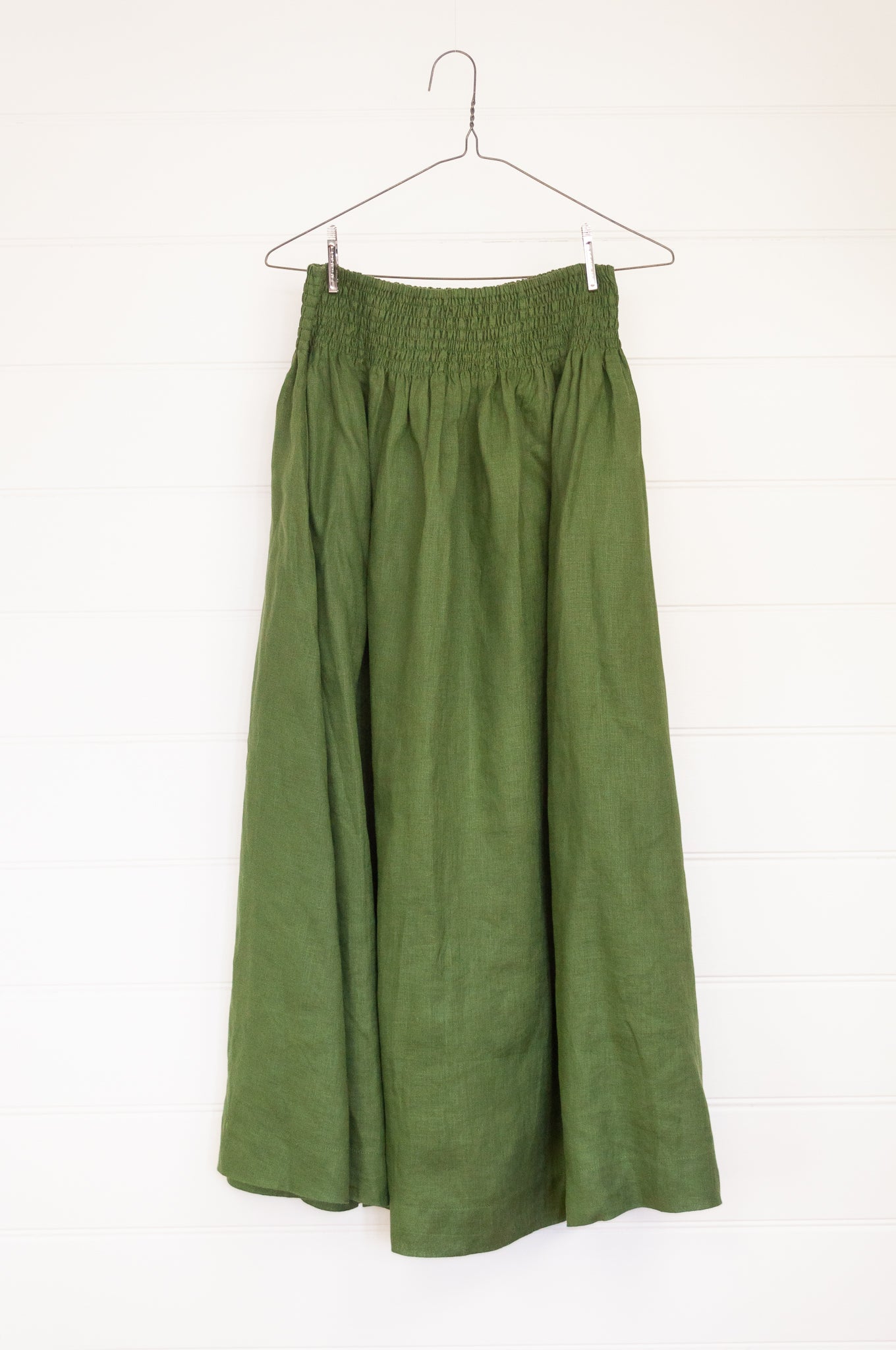 Frockk one size linen Lulu skirt maxi length in moss green.
