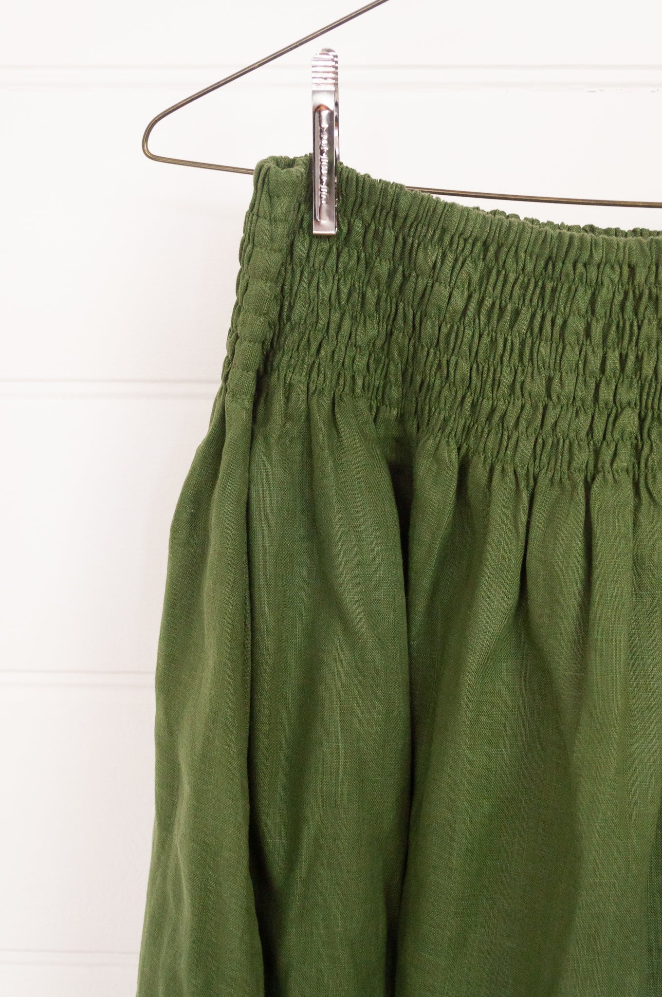 Frockk one size linen Lulu skirt maxi length in moss green.