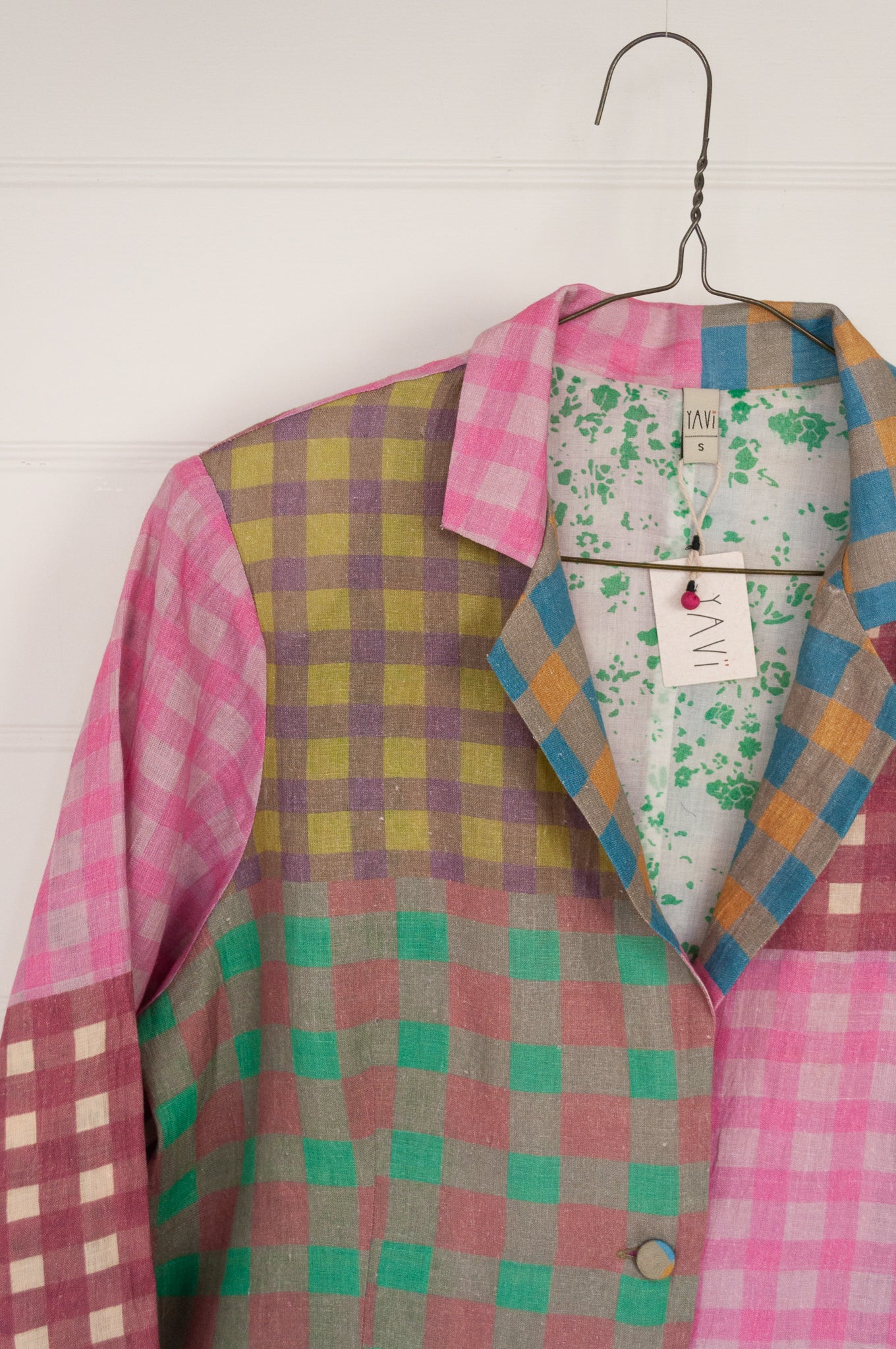 Yavi gingham linen jacket, multi coloured.