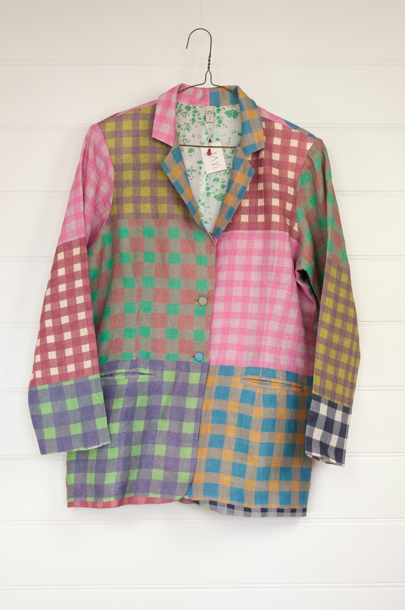 Yavi gingham linen jacket, multi coloured.